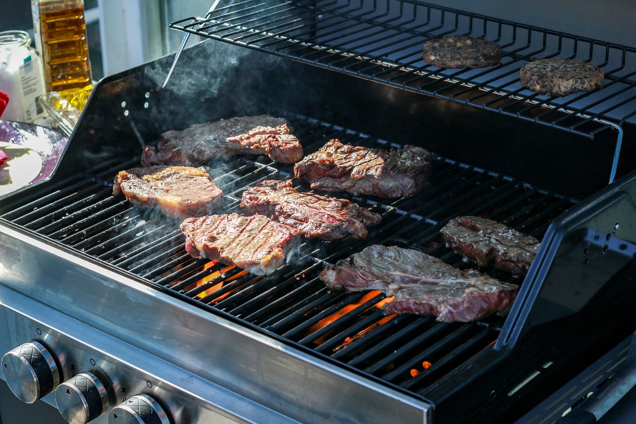 Grilled meat on griddle